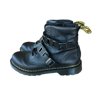 Dr Marten 1460 QUYNN Leather Double Buckle Unisex Black Leather Combo Boots Sz 6